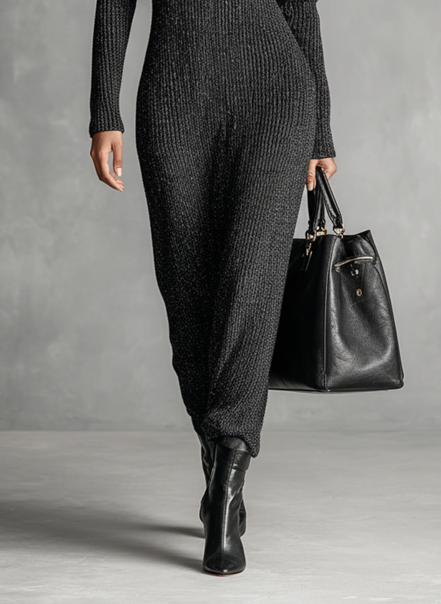 Women's Minimalist Solid Color Zipper Neck Knitted Maxi Dress MDA1633J4Y