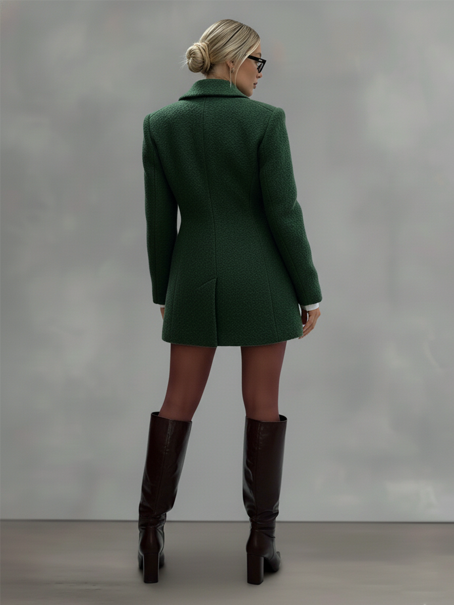 Women's Simple Green Wool Double-breasted Short Blazer MDA2047L2BA