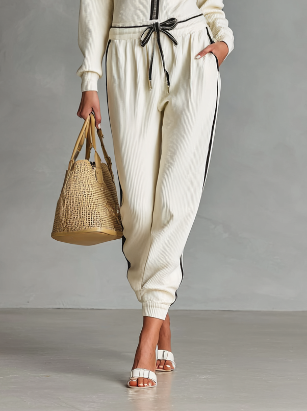 Women's Fashion Corduroy Ribbed Hooded Contrast Color Jumpsuit MDA1927H5Y