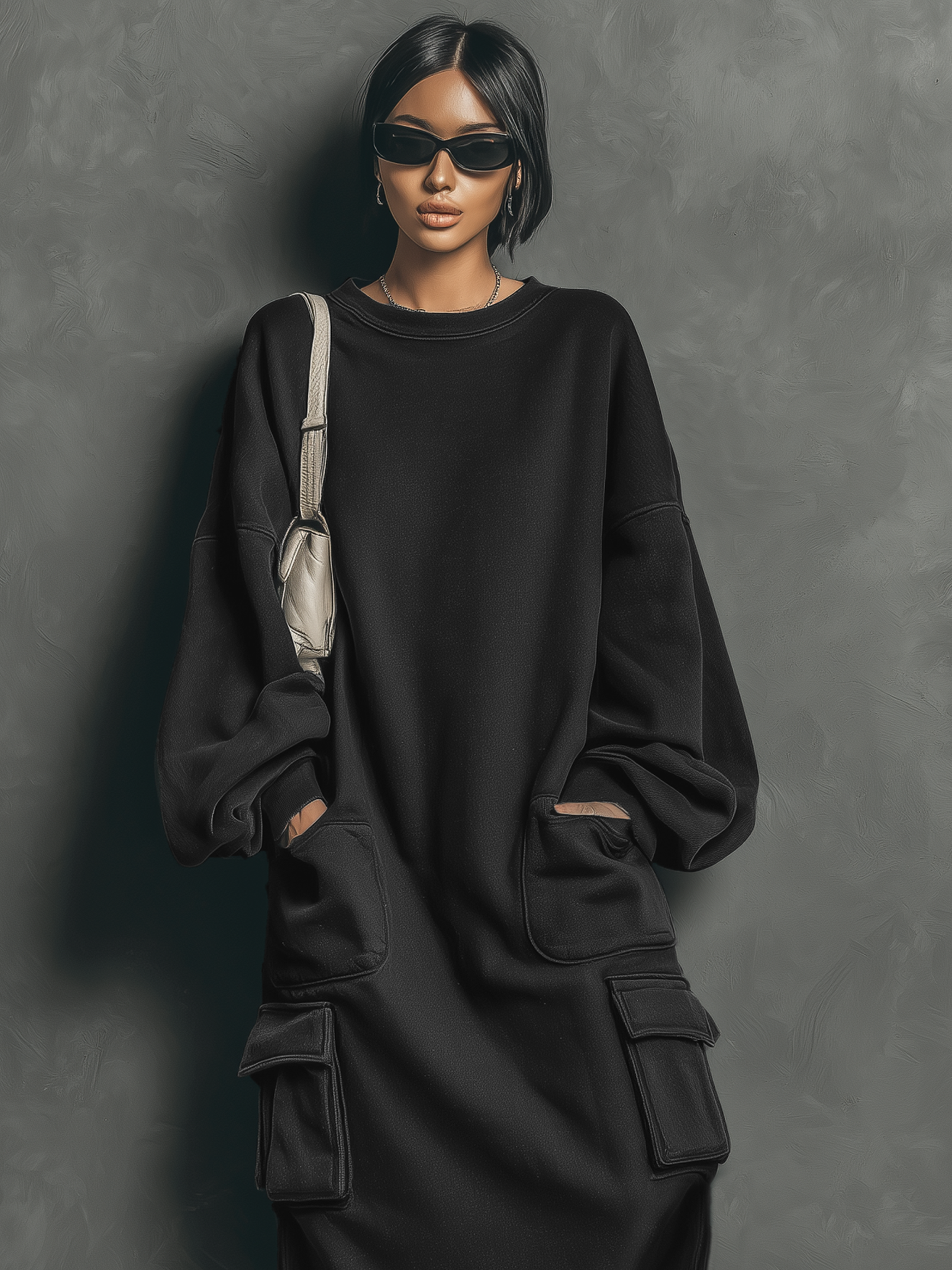 Women's Casual Multi-pocket Sweatshirt Maxi Dress MDA1833L9Y