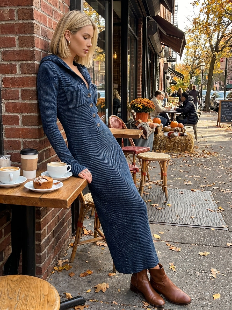 Women's Slim-fit Hooded Knitted Maxi Dress MDA1451H6Y