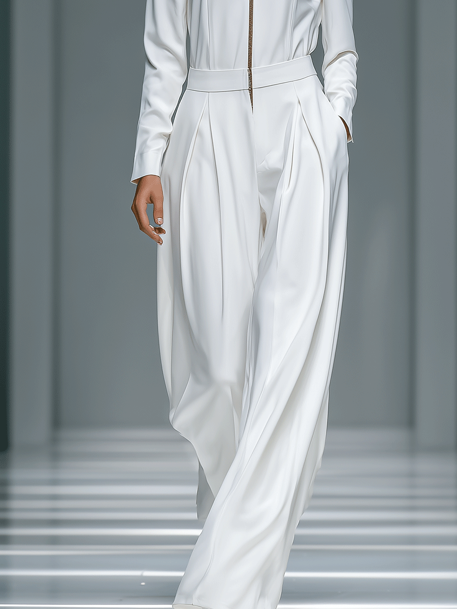Women's Stand Collar Front Zipper Blended Simple Wide Leg Jumpsuit MDA3027G3I
