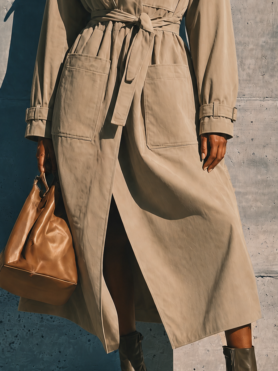 Women's Belted Utility Pocket Beige Trench Coat MDZ1463G9YZJ