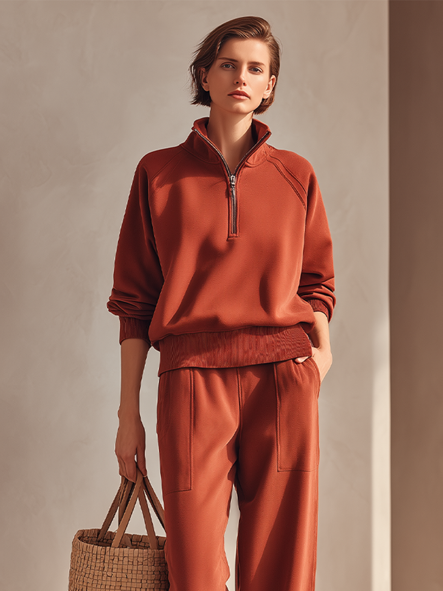 Women's Half-Zip Sweatshirt & Wide-Leg Pants Two-Piece Lounge Set