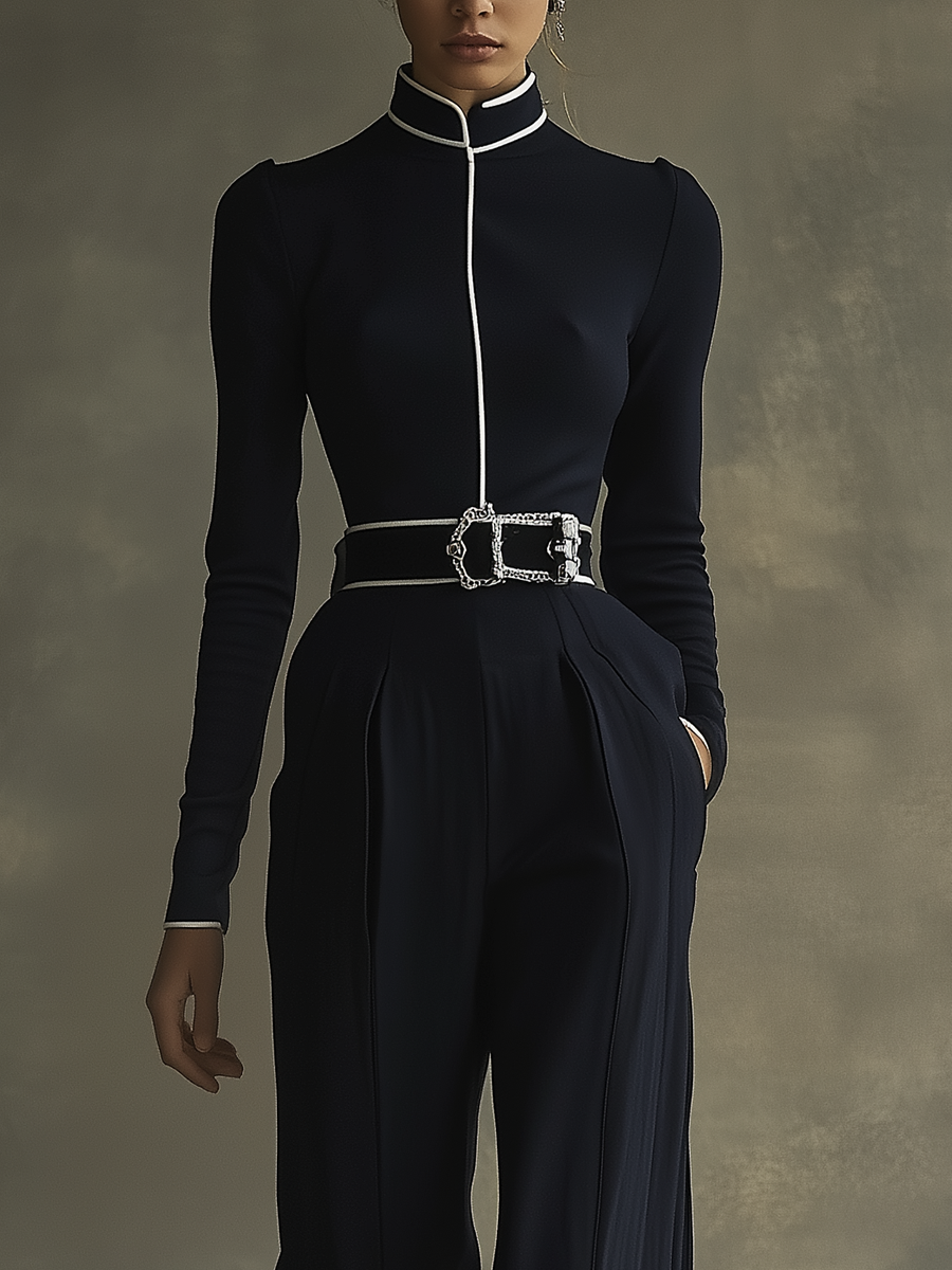 Women's High-Neck Belted Wide-Leg Set  (Without belt) MDA2250G2T