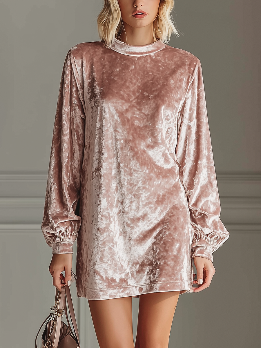 Women's Nude Pink Velvet Loose Mini Dress MDA3071J8T