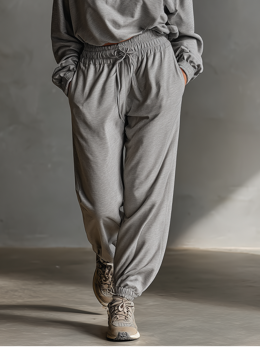 Women's Gray Soft Air Layer Fabric Long-Sleeve Half-Zip Top & Drawstring-Waist Jogger Pants Set MDA1953L7T