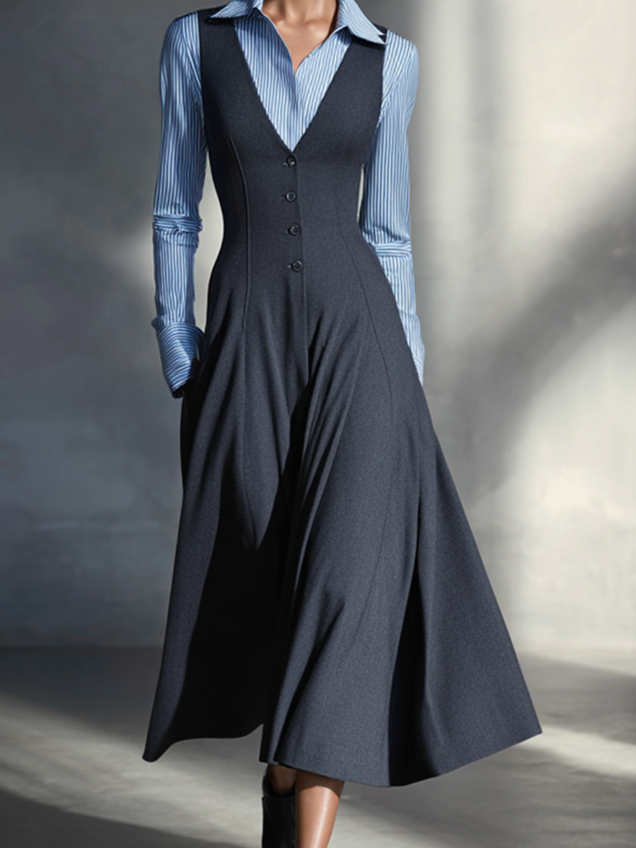 Women's Charcoal Grey Sleeveless Button-Down Midi Dress MDA1261L0AP