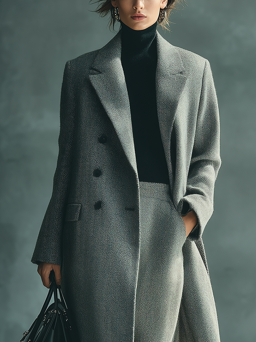 Women's Grey Wool Blend Herringbone Coat MDA1626J1T