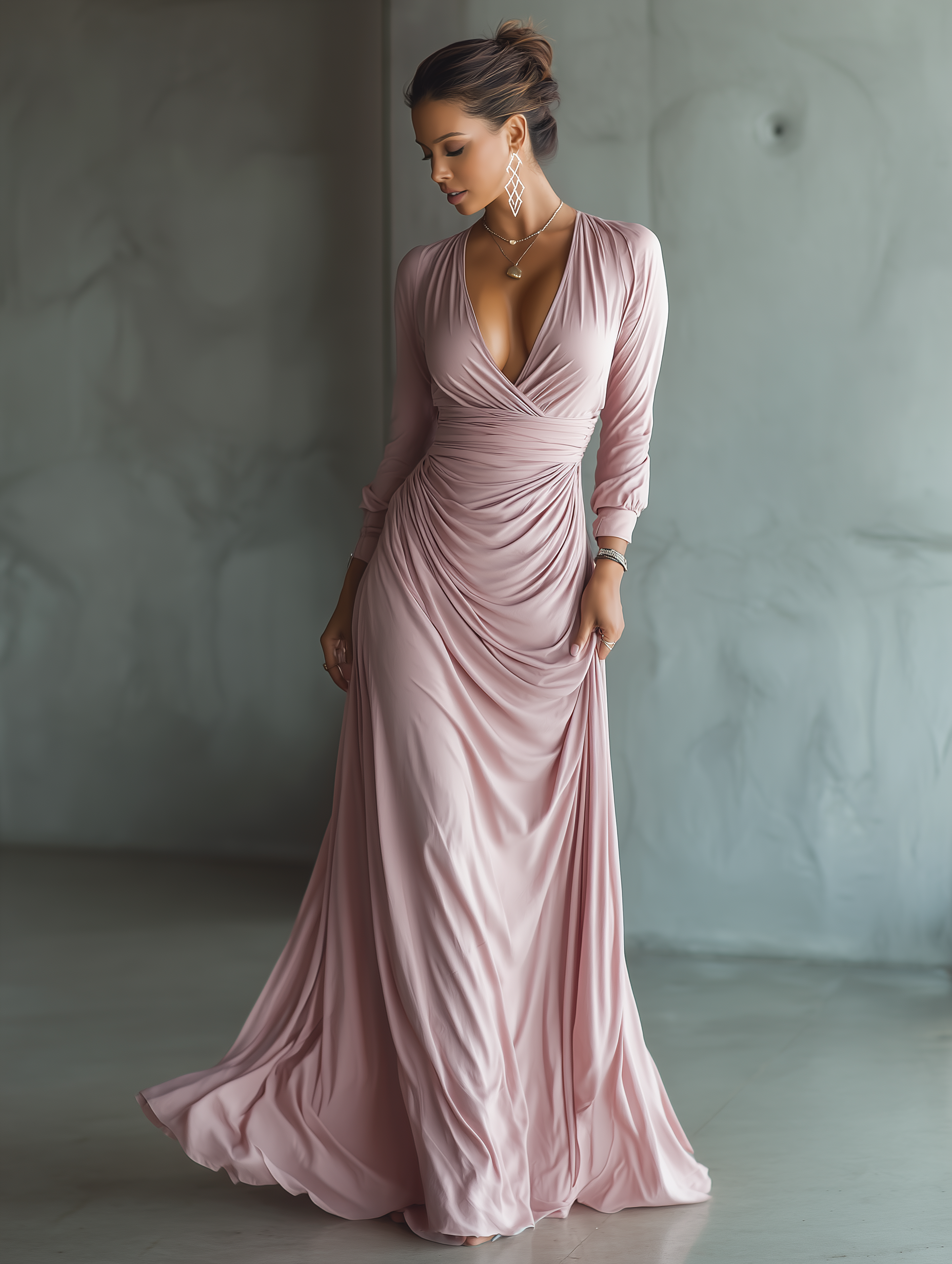 Women's Minimalist Stretchy V-neck Maxi Dress MDA1655L1Y