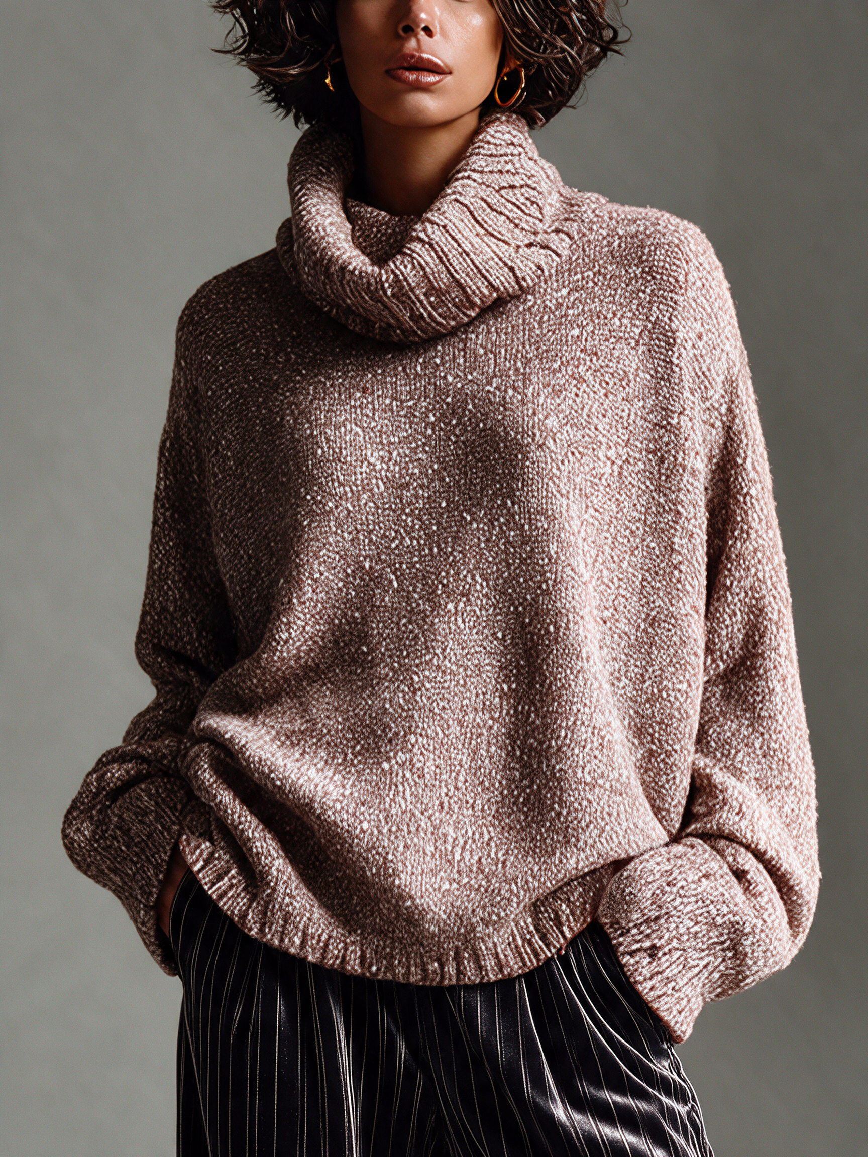 Women's Marled Cowl Turtleneck Oversized Knit Sweater