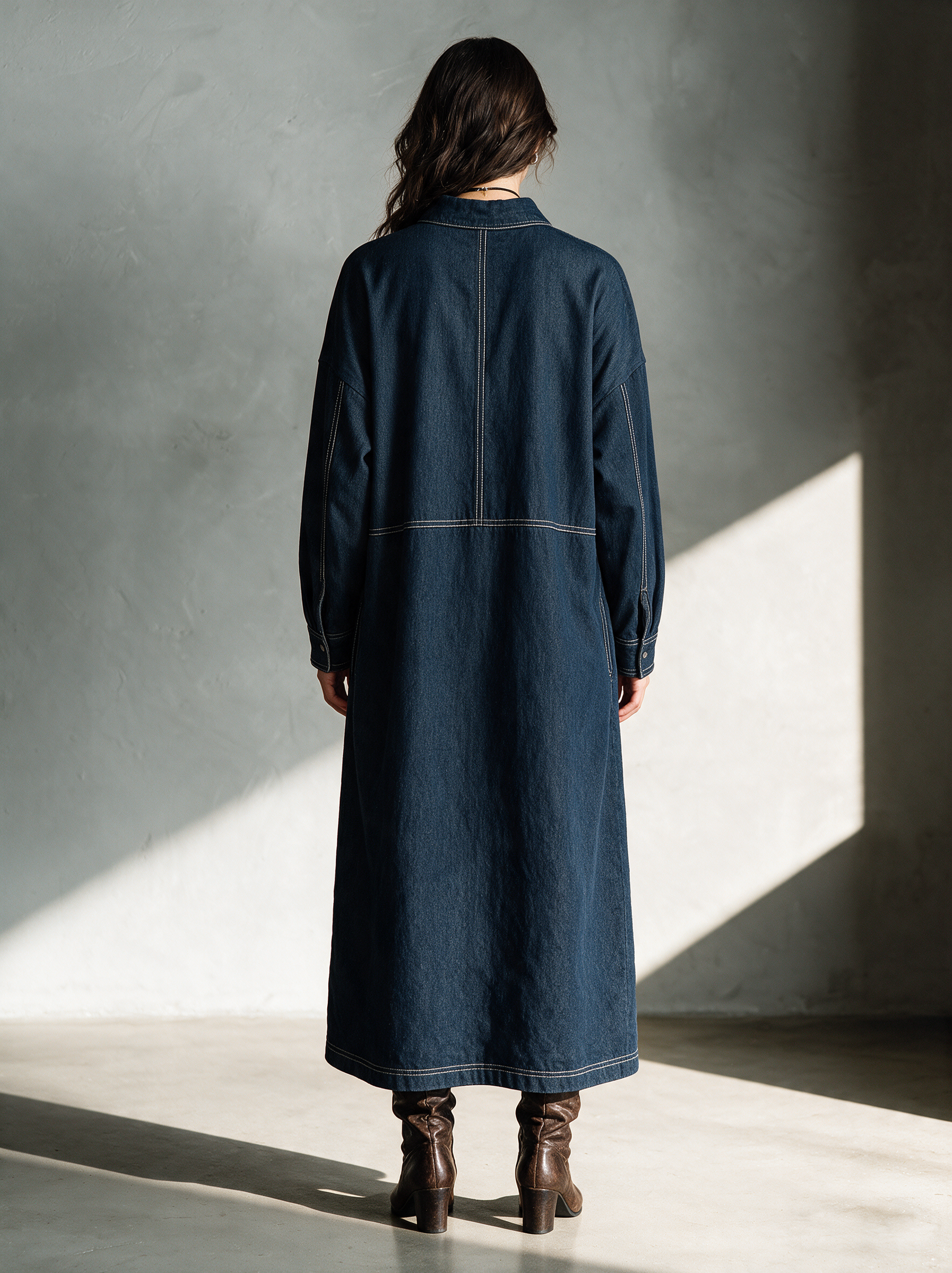 Women's Casual Long-Sleeve Denim Maxi Dress MDZ3122H6LXY