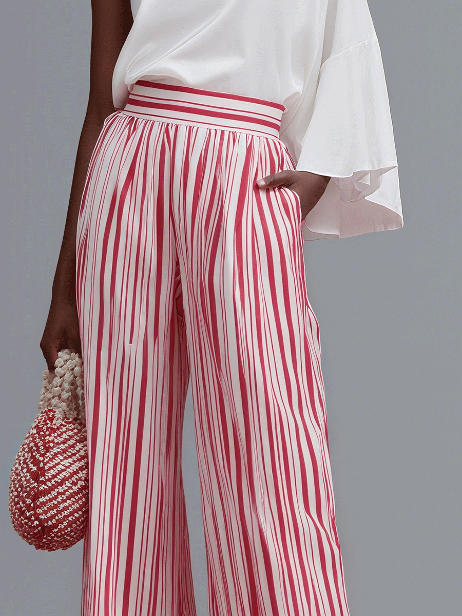 Women's One Shoulder Asymmetrical High Waist Chiffon Wide Leg Two-piece Set MDA3053G5I