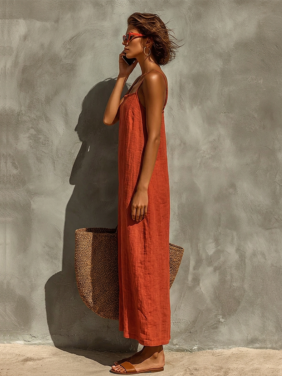 Women's Red Cotton Dress With Spaghetti Straps & Square Neck, Timeless –  Modesees