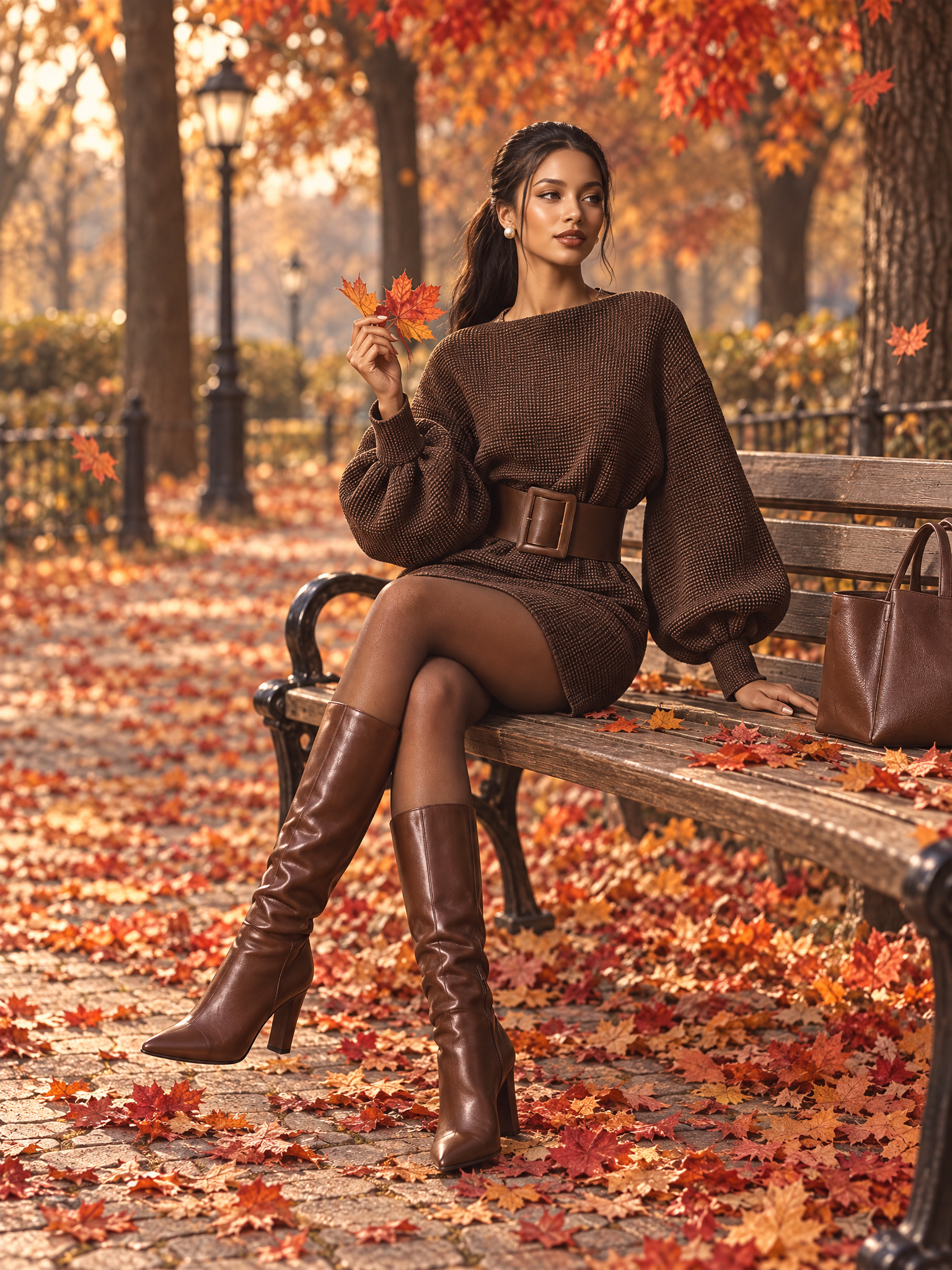 Women's Dark Brown Knitted All-match Mini Dress MDA2971H4T