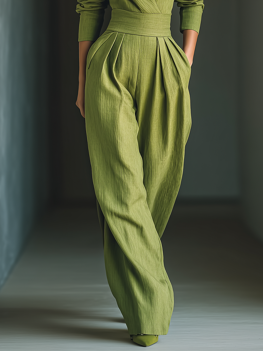 Women’s Green Chiffon Waist-Fitted Jumpsuit MDA2885G2T