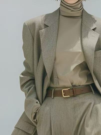 Minimalist Professional Style Khaki Jogger Suit For Women (Belt Not Included) MDA0590K7AN