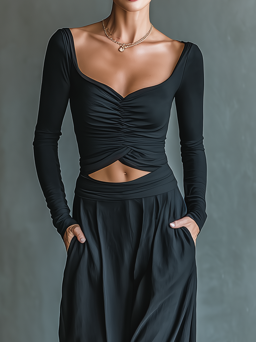 Women's Black Crop Top Jumpsuit MDA2941G5T