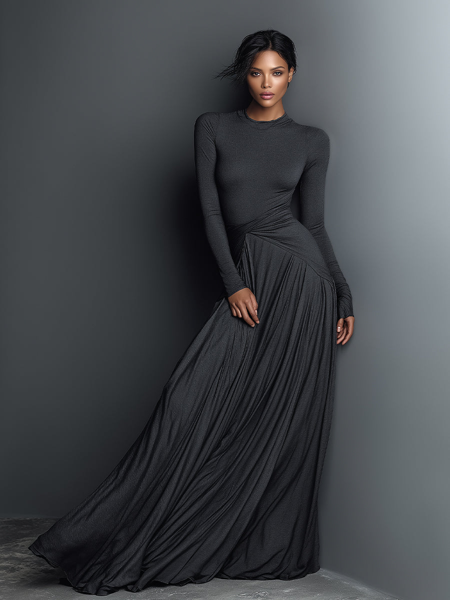 Women's Grey Elegant Jersey Twisted - Waist Maxi Dress MDA2116J2I