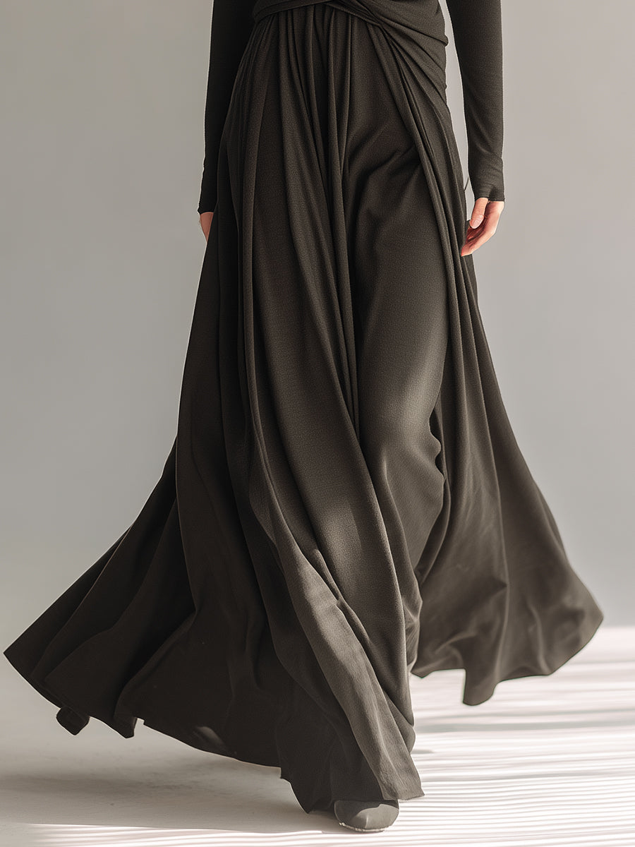 Women's Black Stretchy Cotton Dress With Deep V-Neck & Wrap Waist, Timeless Elegant-Evening Style Maxi Dress MDA1742L2I