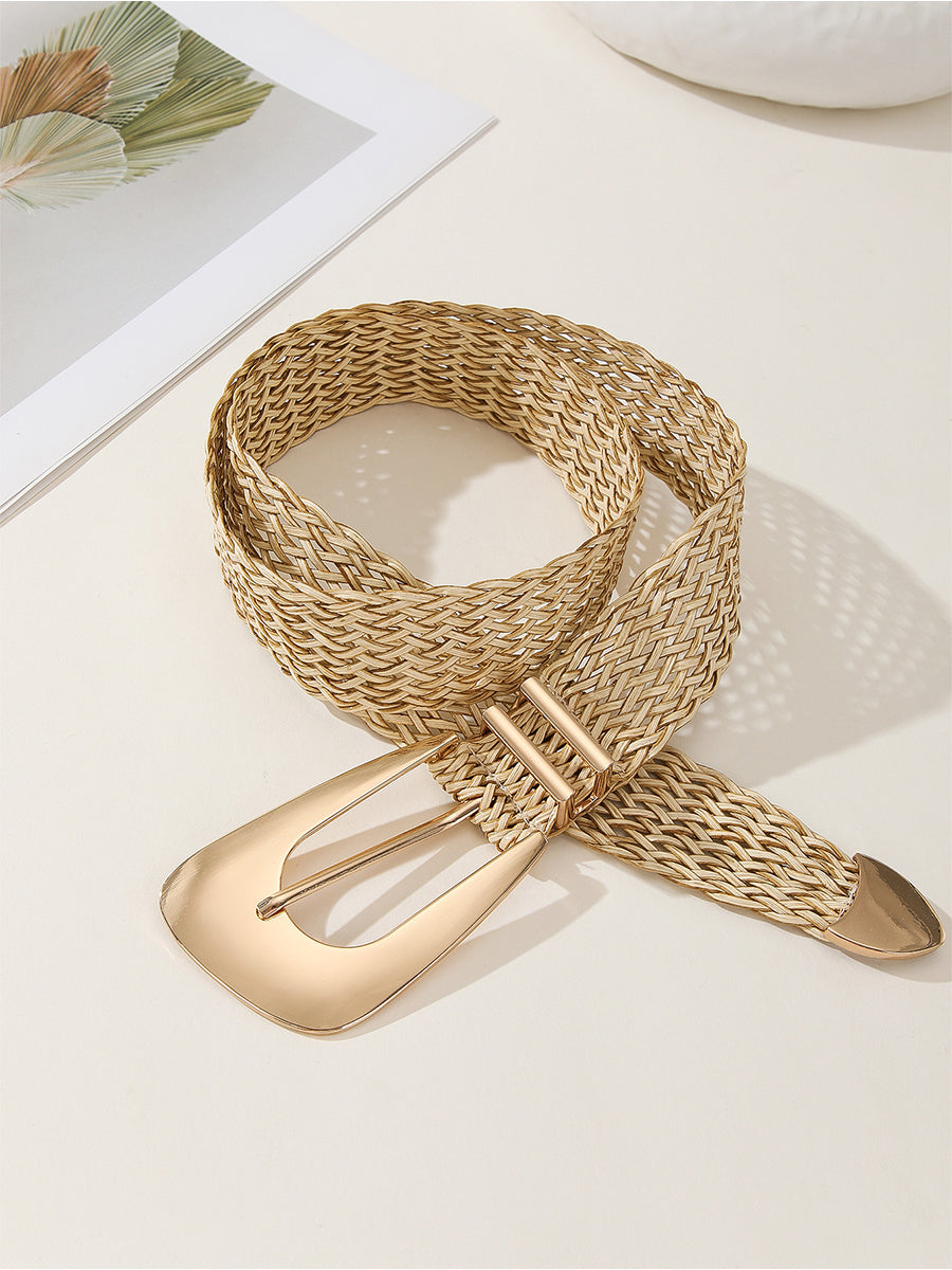 Women's Gold Chic Cotton And Linen Braided Imitation Metal Belt MDA1606H0I