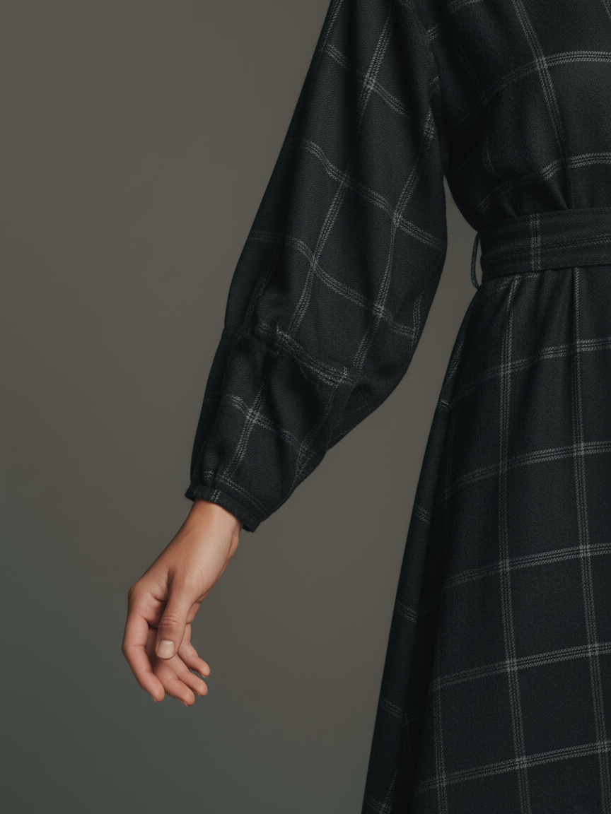 Women's Loose Faux Suede Plaid Long Sleeve Lapel Belted Midi Dress MDA2696I2Y