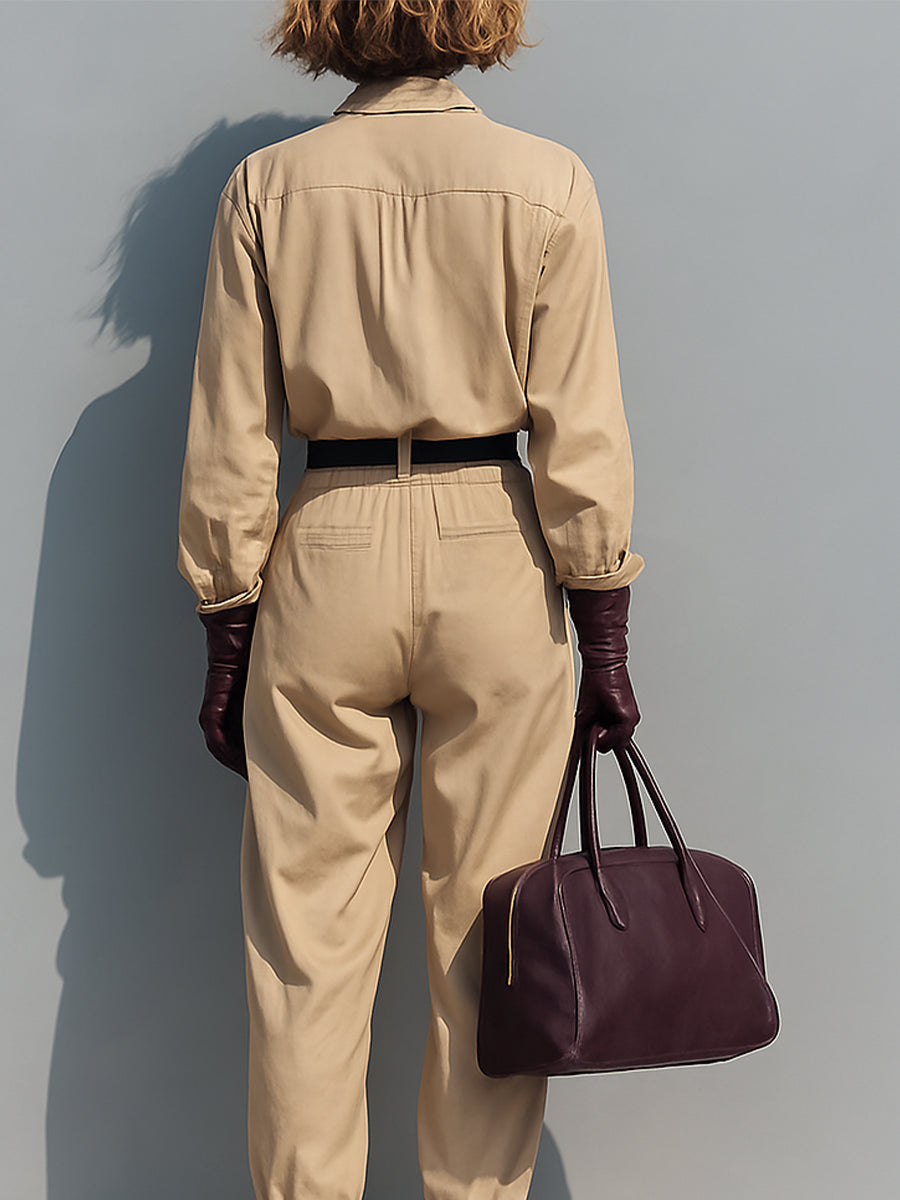 Women's Casual Blend Oversized Long Sleeves Jumpsuit MDA2472G1I (Without Belt)