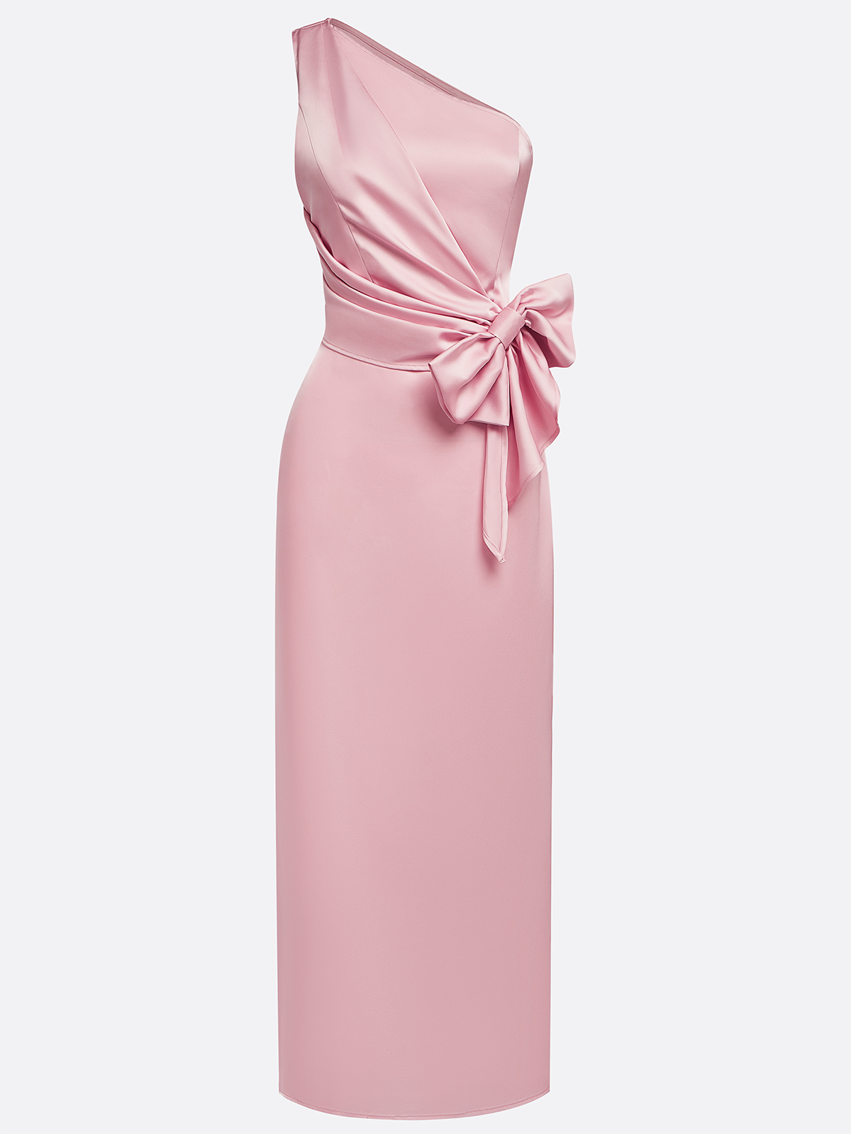 Women's Satin Waist Bow-knot Off-shoulder Slim Maxi Dress MDA1182F4Y