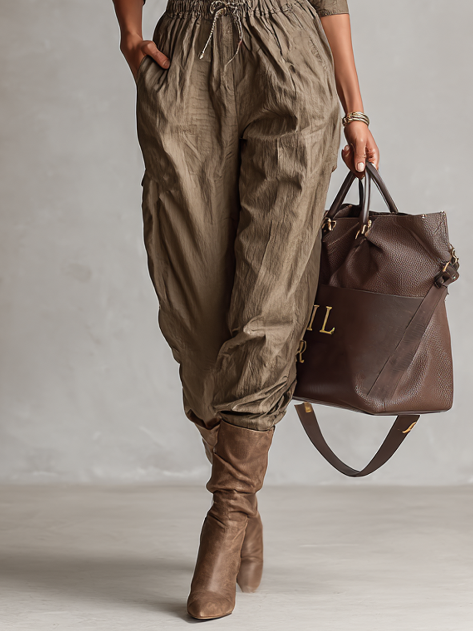 Women's Casual Shirt Collar Button Drawstring Jumpsuit MDA2044J3Y