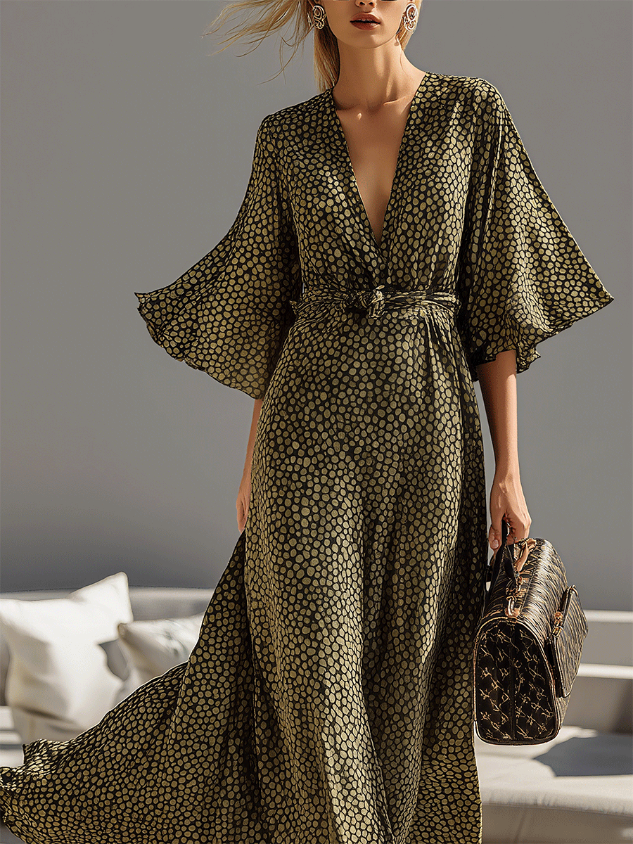 Women's Elegant Blend Deep V Flutter Sleeve Maxi Dress MDA3186G1I