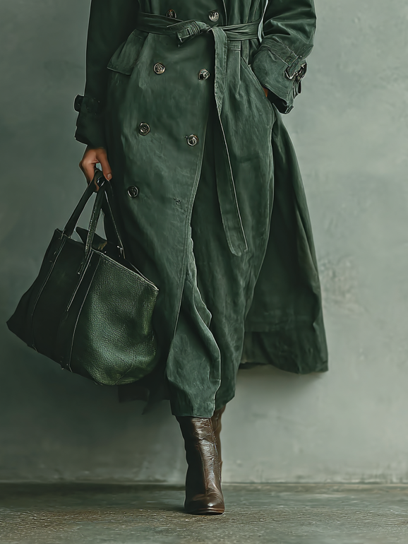 Women's Double-Breasted Belted Long Trench Coat MDA2710H9Y