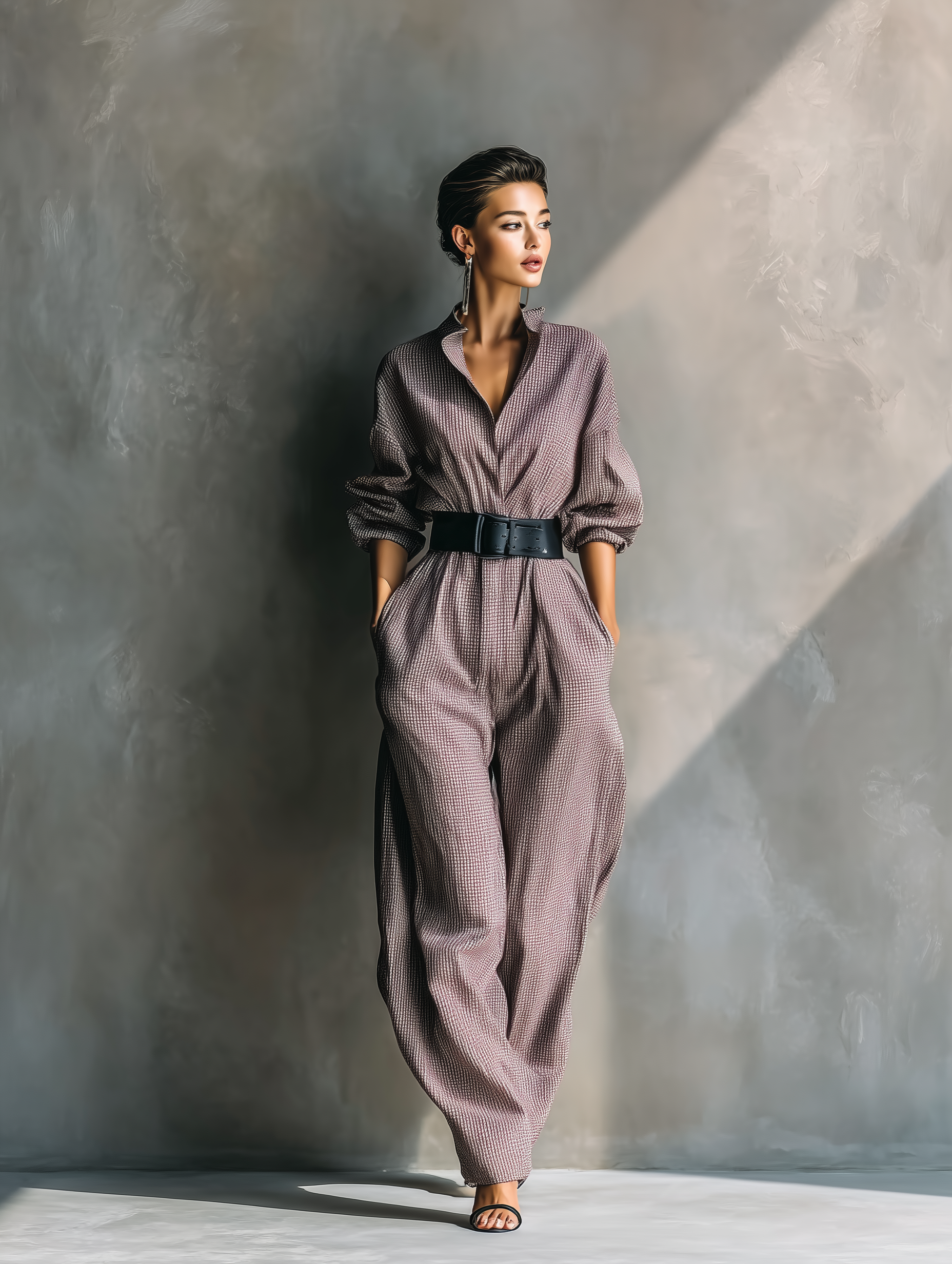 Women's Plaid Cotton Linen Jumpsuit MDA2339G9T