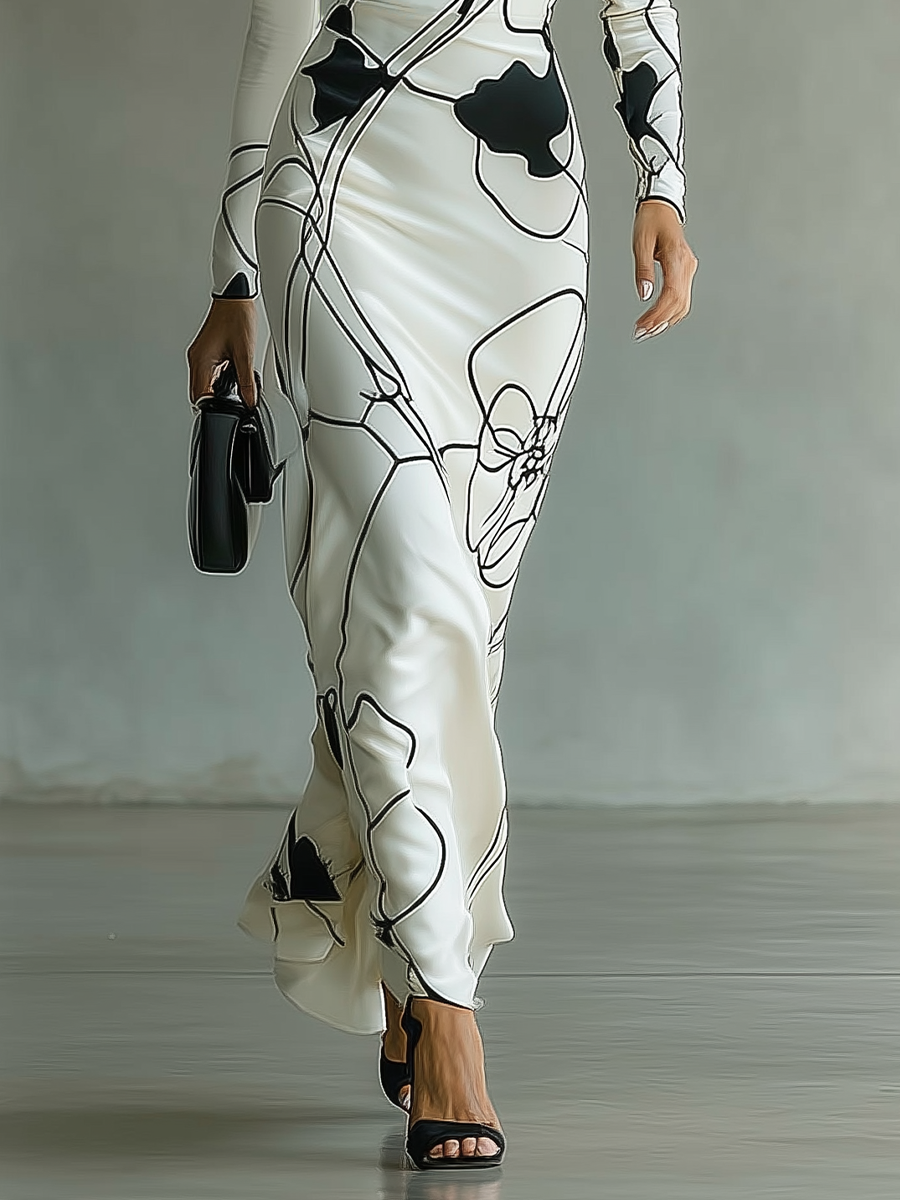 Women's White Floral Chiffon Print Maxi Dress MDA3048G0T