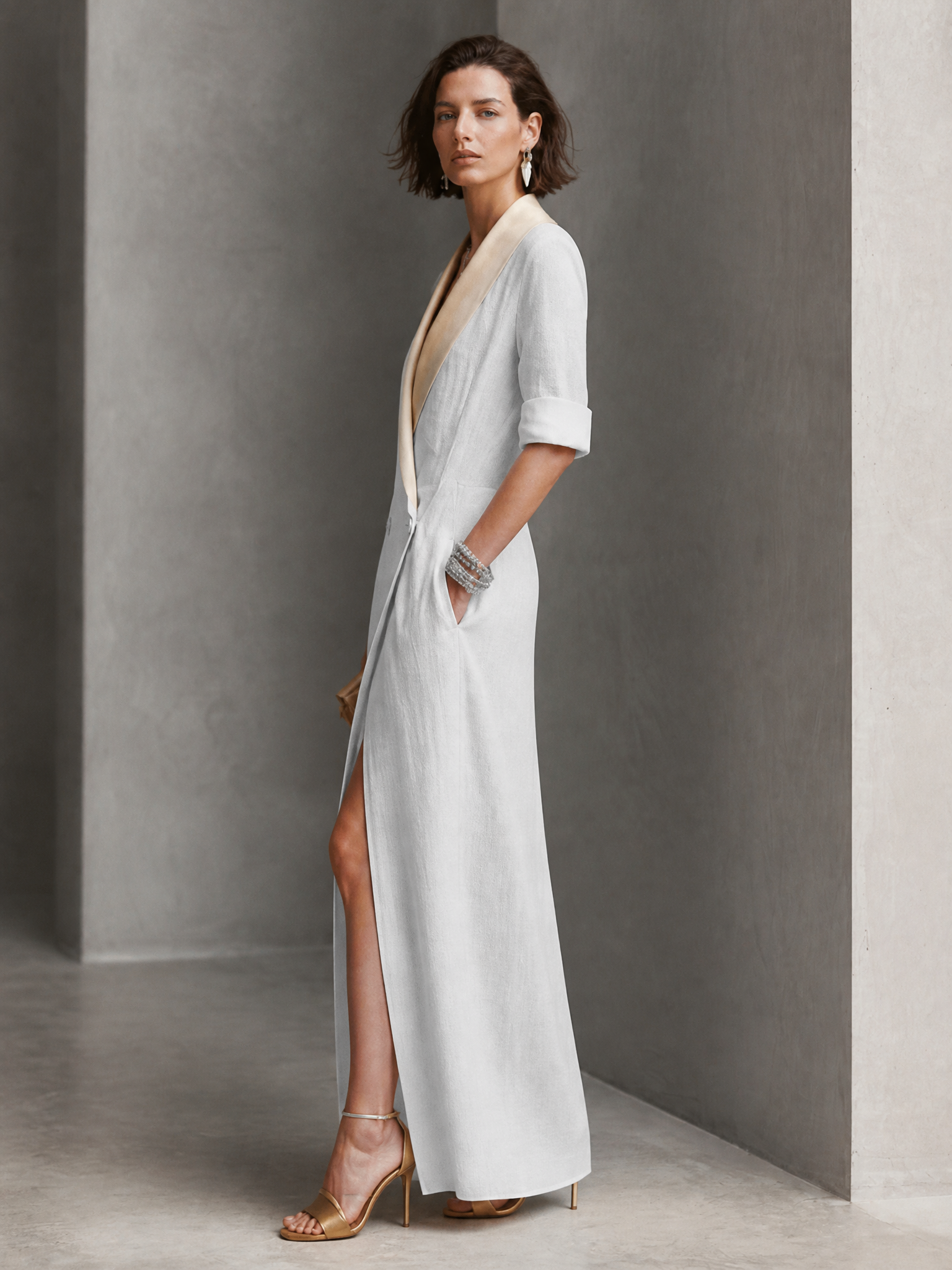 Women's Colorblock Elegant Linen Blend Maxi Dress MDZ1246F2GMJ