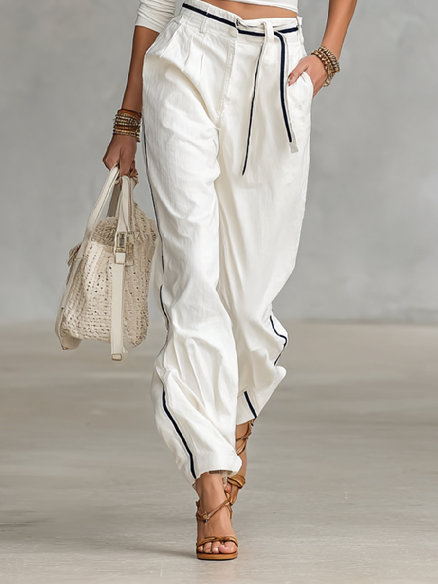 Women's Casual Half-high Collar Long-sleeved T-shirt Straight Pants Two-piece Set MDA2527G5Y