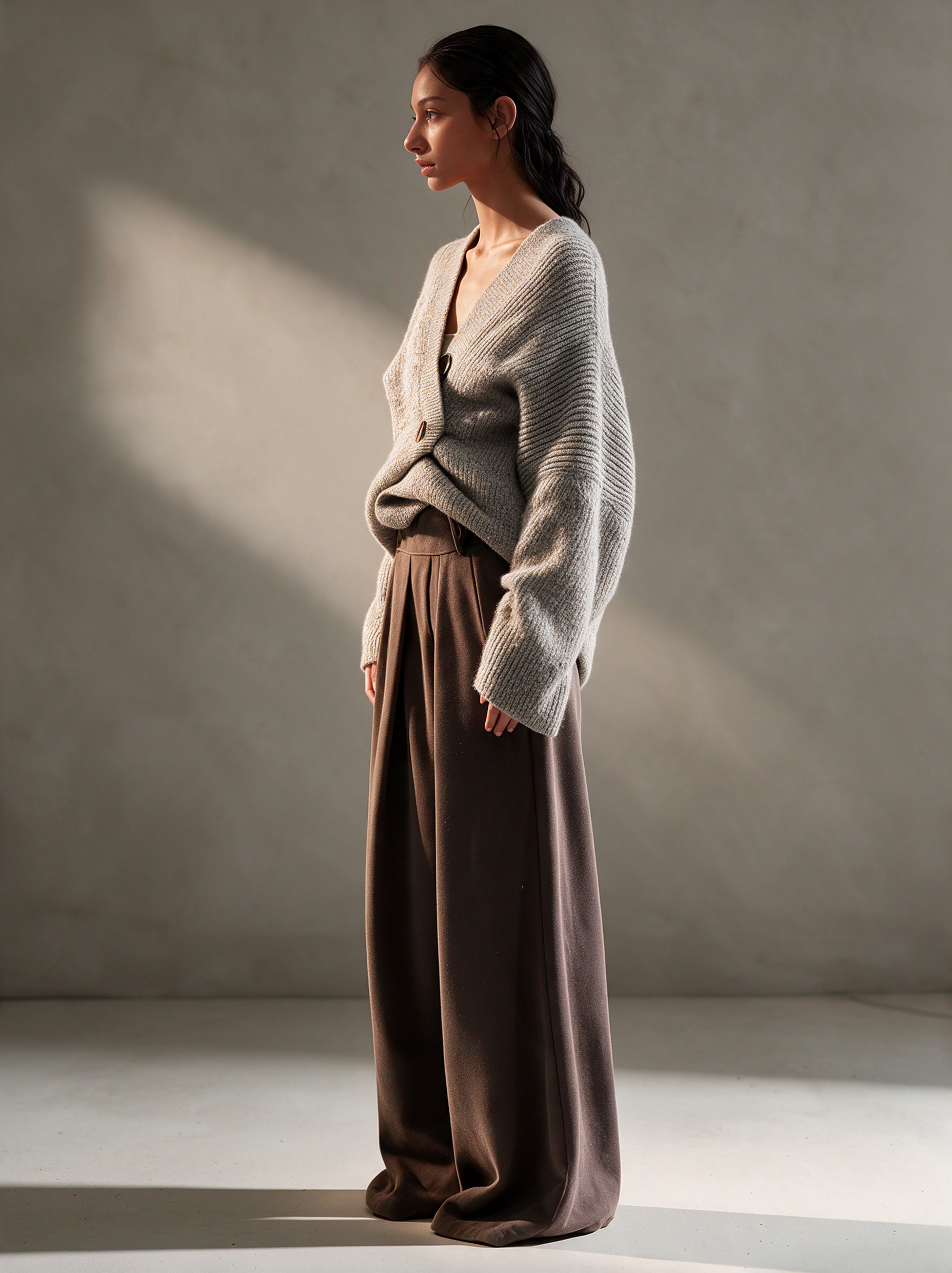 Women's Heather Gray V-Neck Crossed Wrap Side Button Oversized Knit Sweater