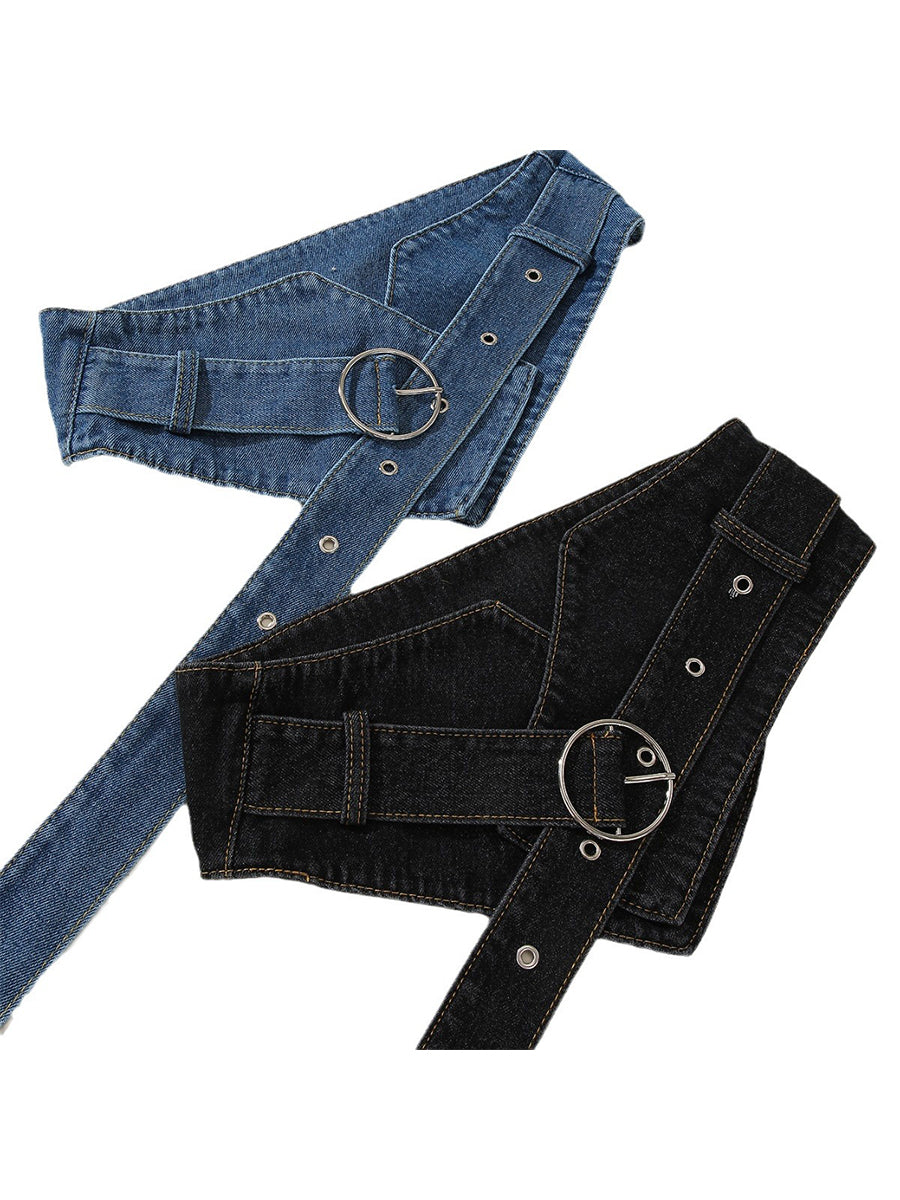 Women's Casual Denim Ring - Buckle Wide Waist Belt MDA1676H1I