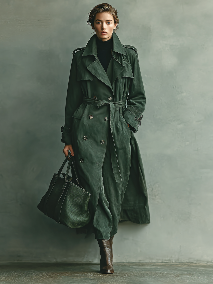 Women's Double-Breasted Belted Long Trench Coat MDA2710H9Y