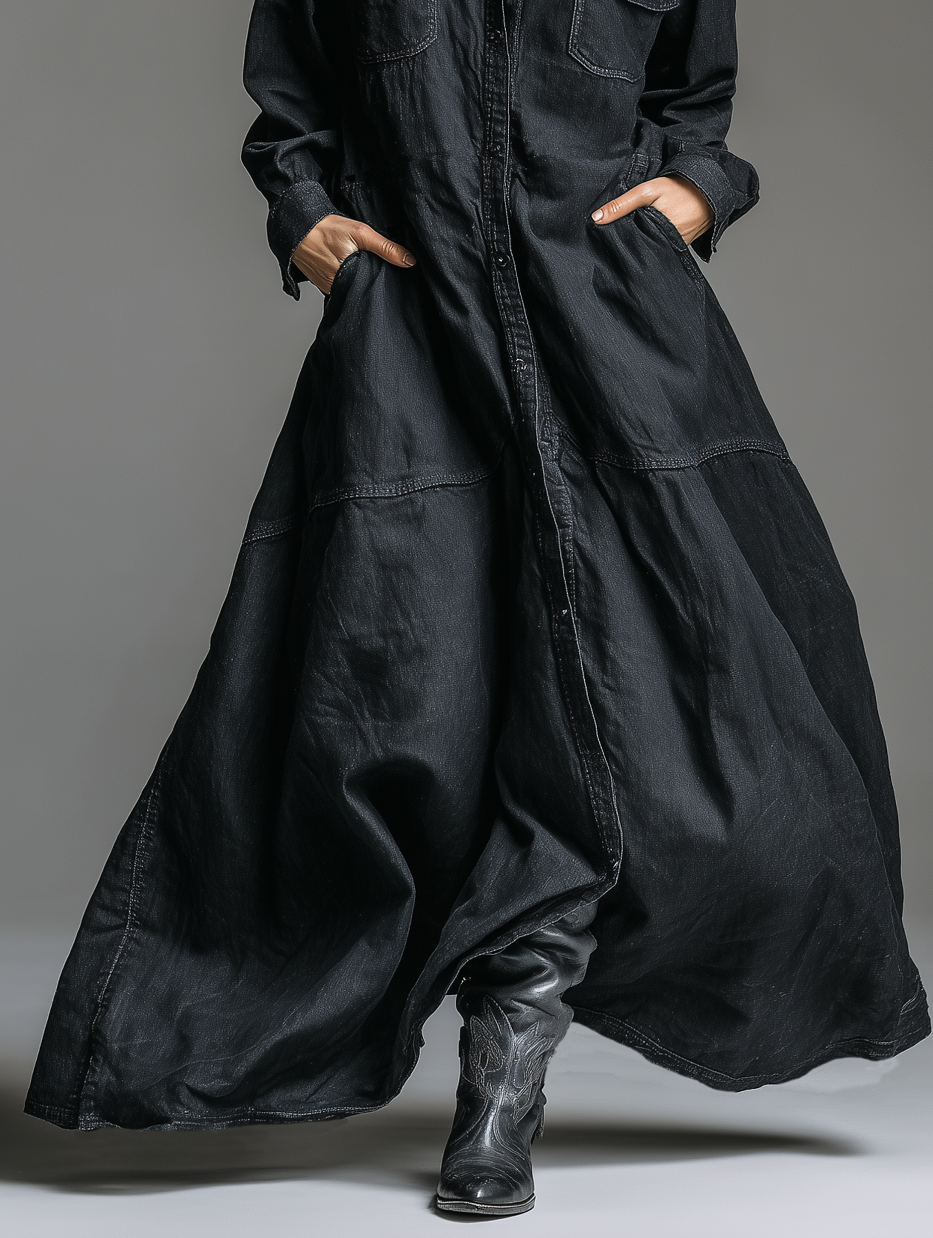 Women's Minimalist Button-front Denim Maxi Dress MDA2464K0Y