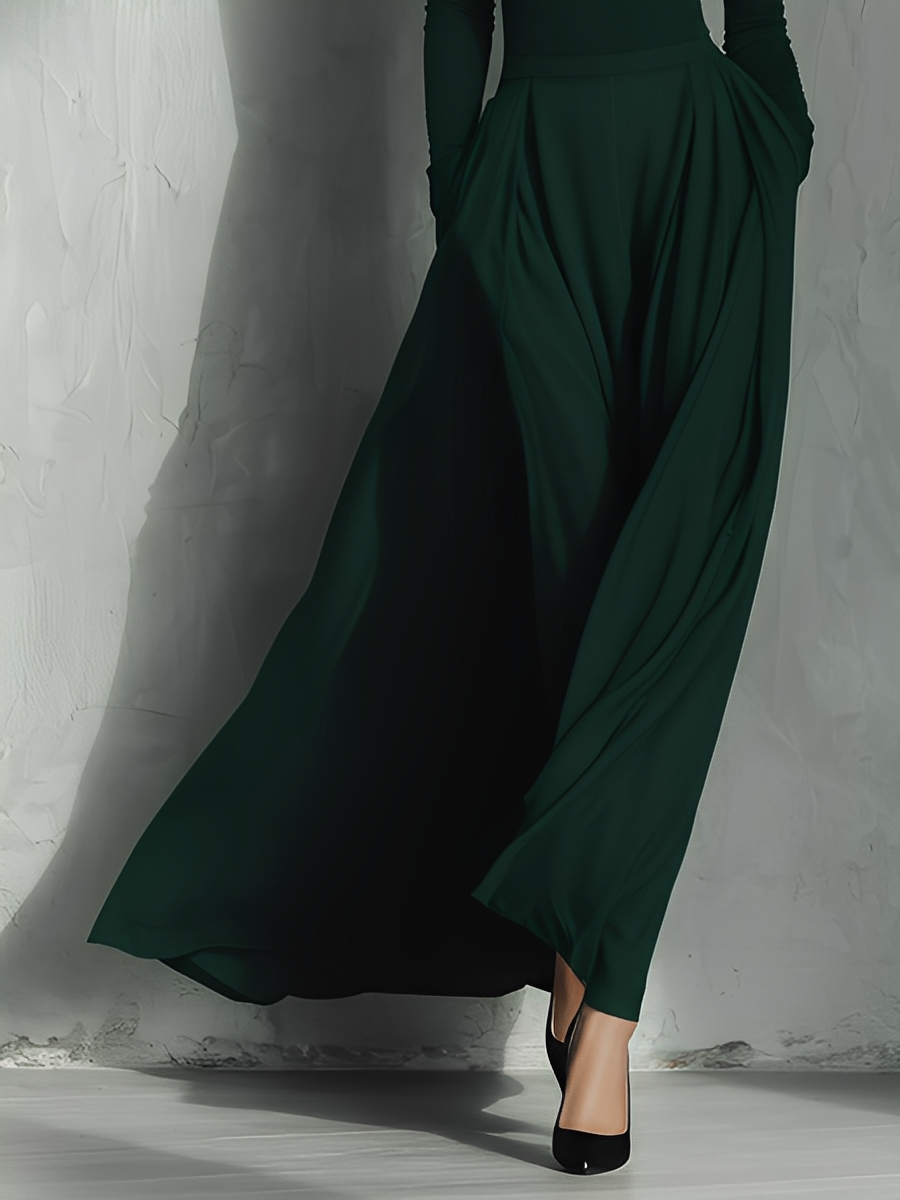 Women's Dark Green Stretchy Knit Turtleneck Slim-fit Long Dress MDA0875L3T