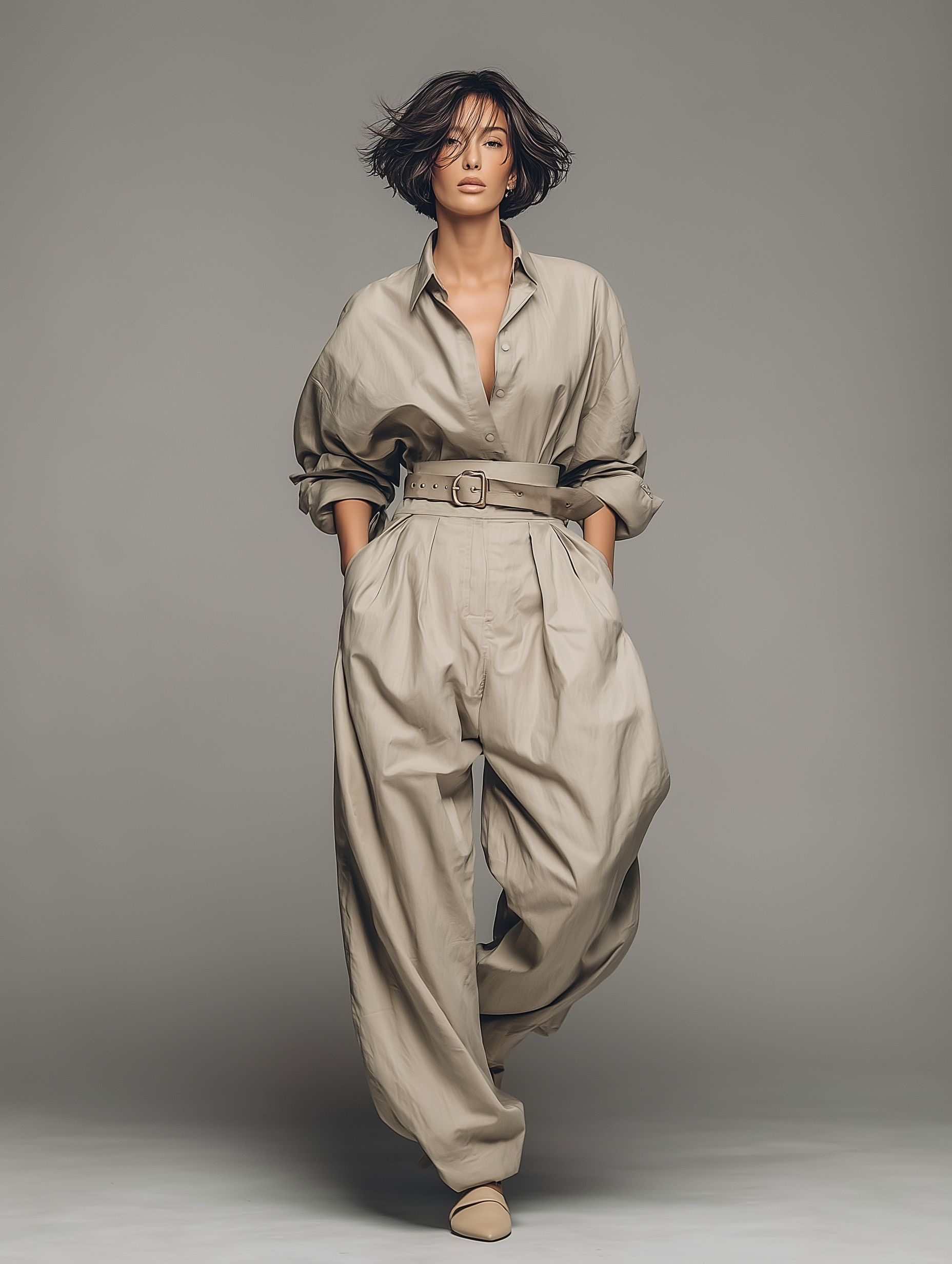 Women's Minimalist Shirt And Trousers Set (belt Not Included) MDA1552L5Y