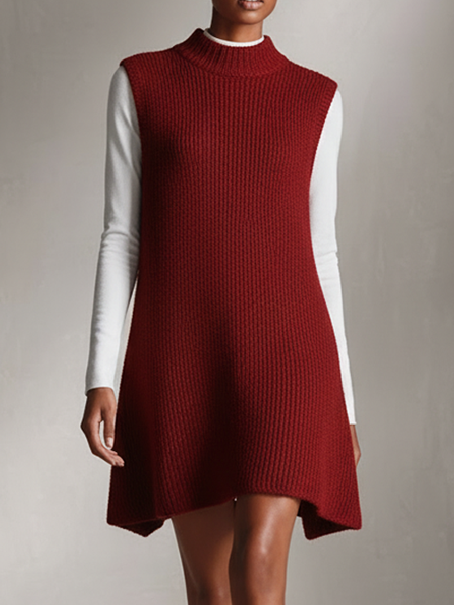 Women's Burgundy Ribbed Knit Sleeveless Mini Dress MDA1199L7AP