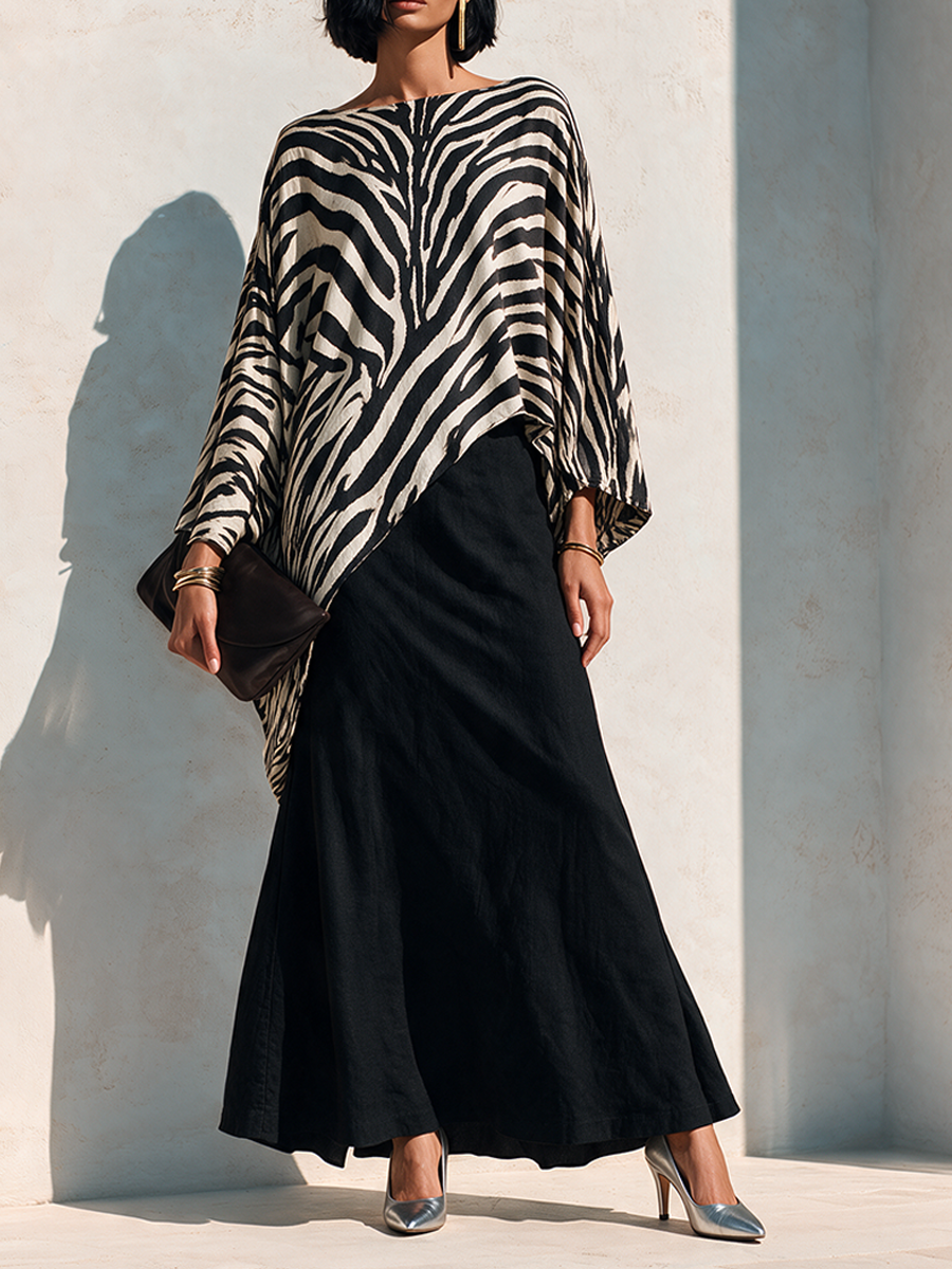 Women's Zebra-Print Asymmetric Hem Top & Cotton-Blend Skirt Set MDZ3135H8ZRK