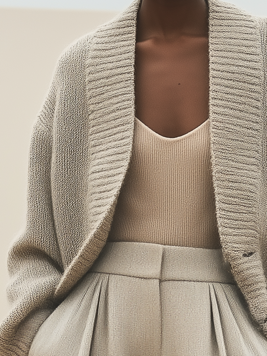 Women's Beige Knitted Loose Casual Cardigan MDA2572K6T