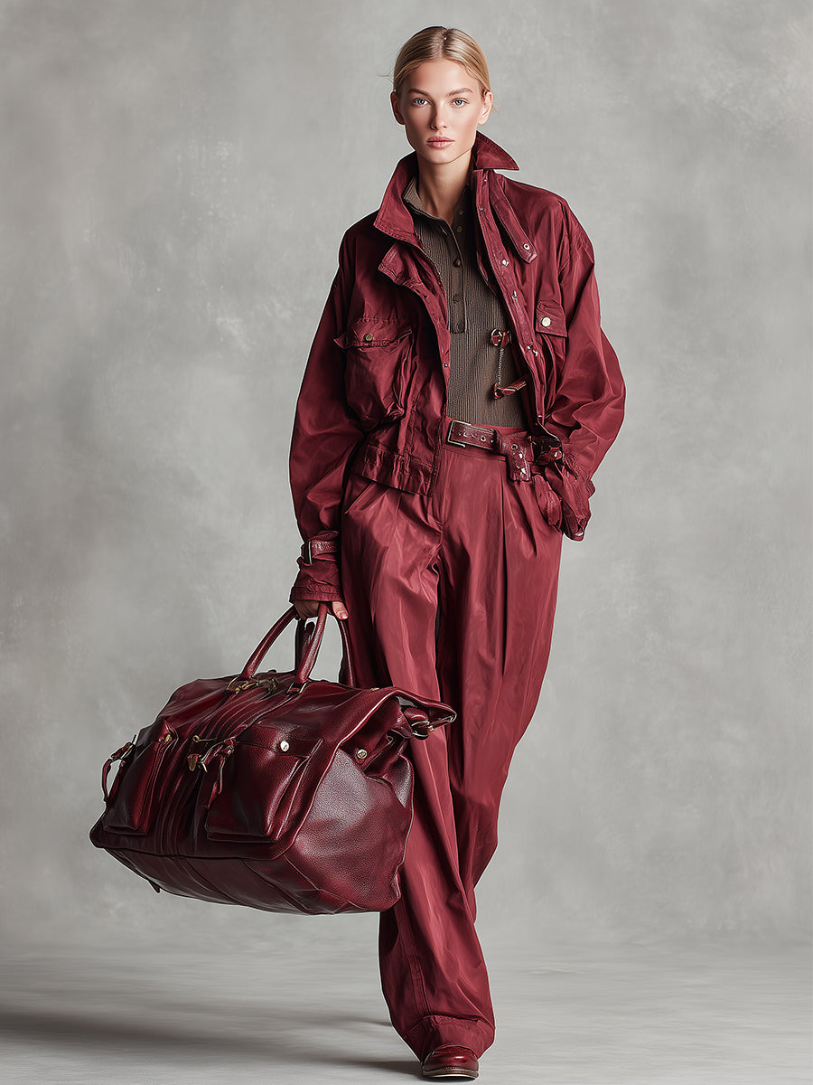 Women's Burgundy Cotton Workwear Style Jacket MDA2729K0I