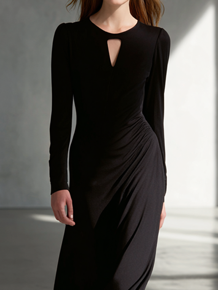 Women's Black Cutout Midi Dress MDA1694L8AP