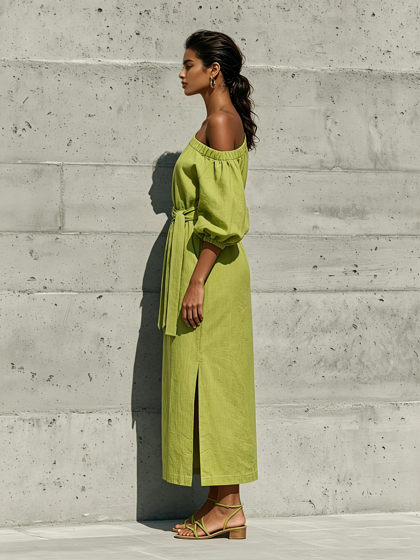 linen blend off the shoulder dress ClodeEU Women's Linen Blend Off The Shoulder 3/4 Sleeve Lace Patchwork Maxi Dress,Casual Beach Dress with Side Slit Gray,Women's Plus XXXL