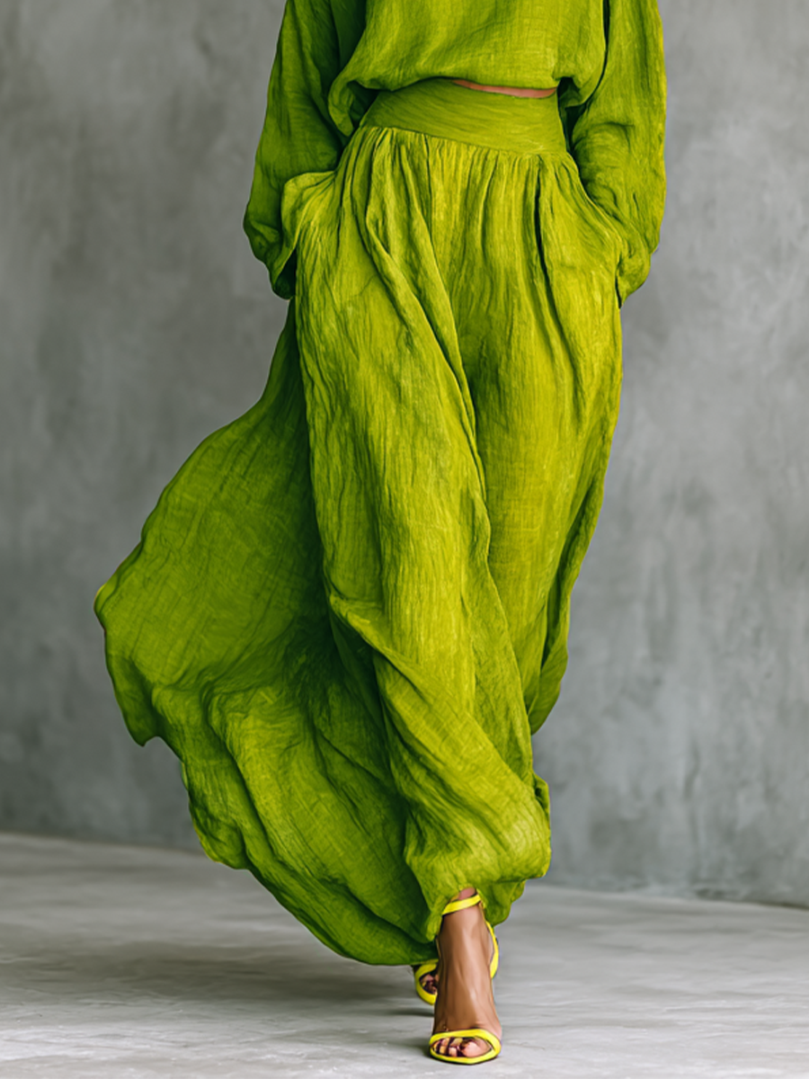 Women's Green Turtleneck Top and Maxi Skirt Set MDA2938G4T