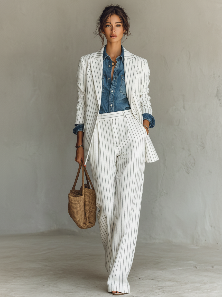 Women's Minimalist Striped Blazer And Trousers Set MDA1717L3Y