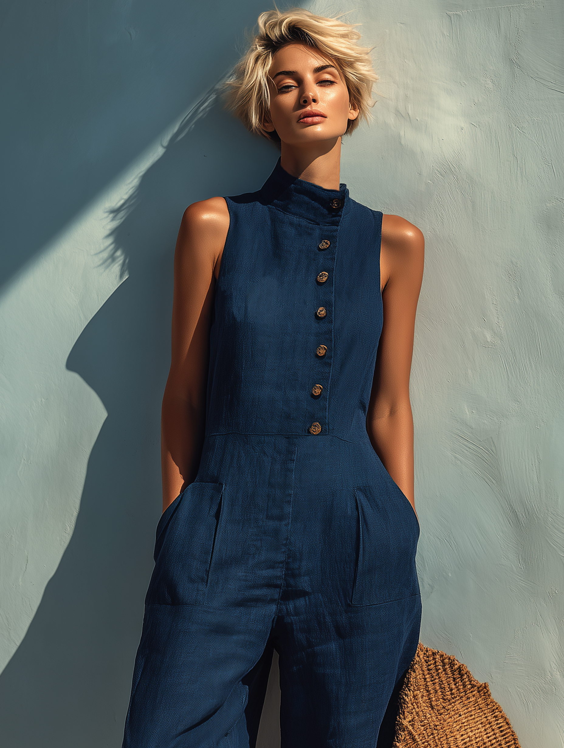 Women's Minimalist Linen Blend Sleeveless Loose-fitting Jumpsuit MDZ1248B9Y